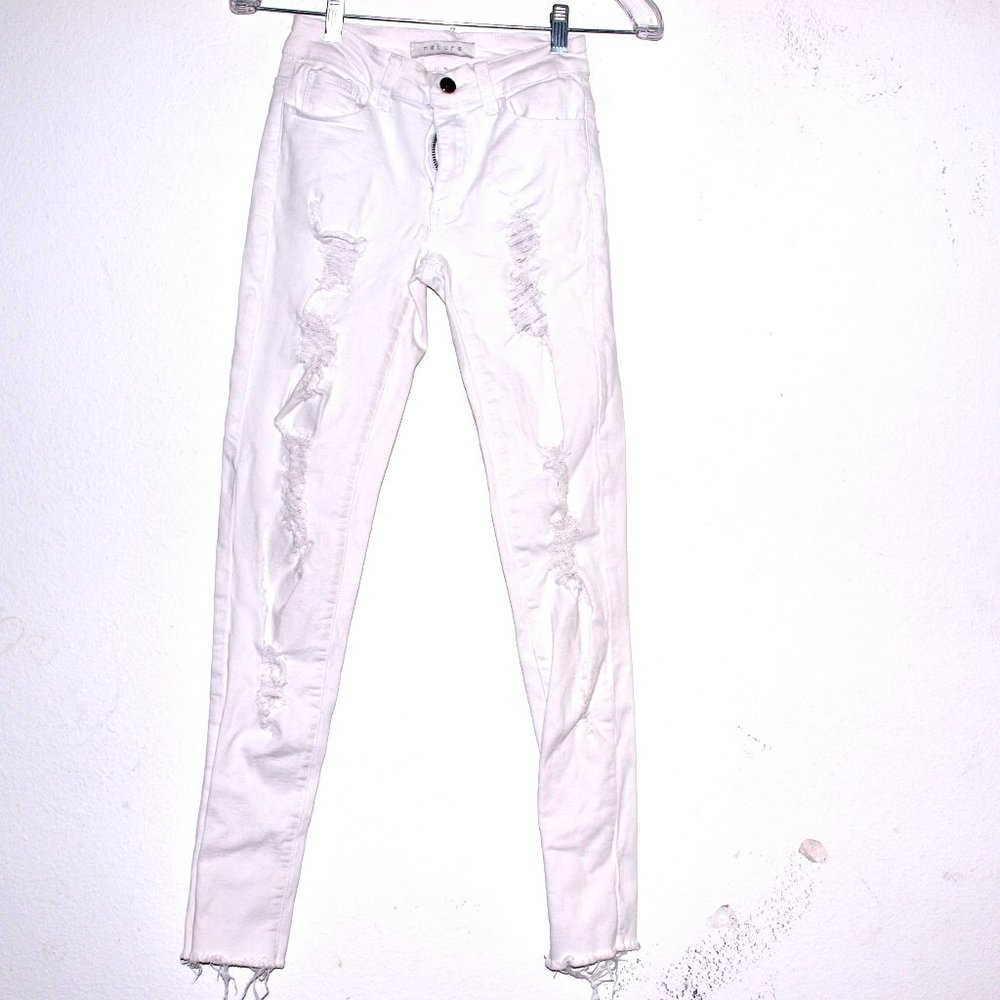 Nature White Distress  Stretch Jeans #